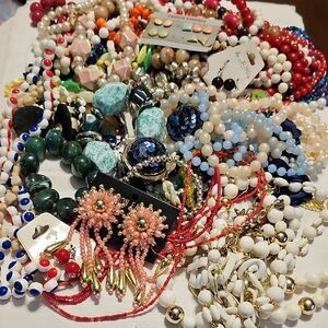 Huge Lot Includes Vintage Pop Beads, Multicolor Necklaces, Beads, Earrings